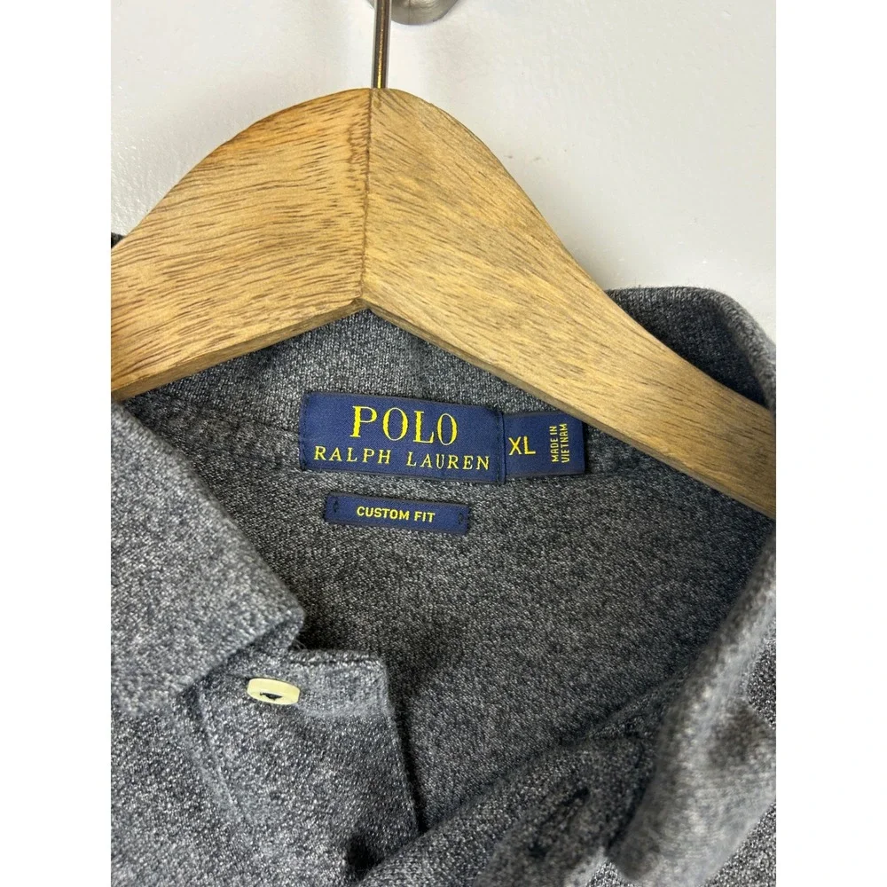 Polo Ralph Lauren XL Custom Fit Gray Long‎ Sleeve Cotton Polo Shirt Pony Preppy